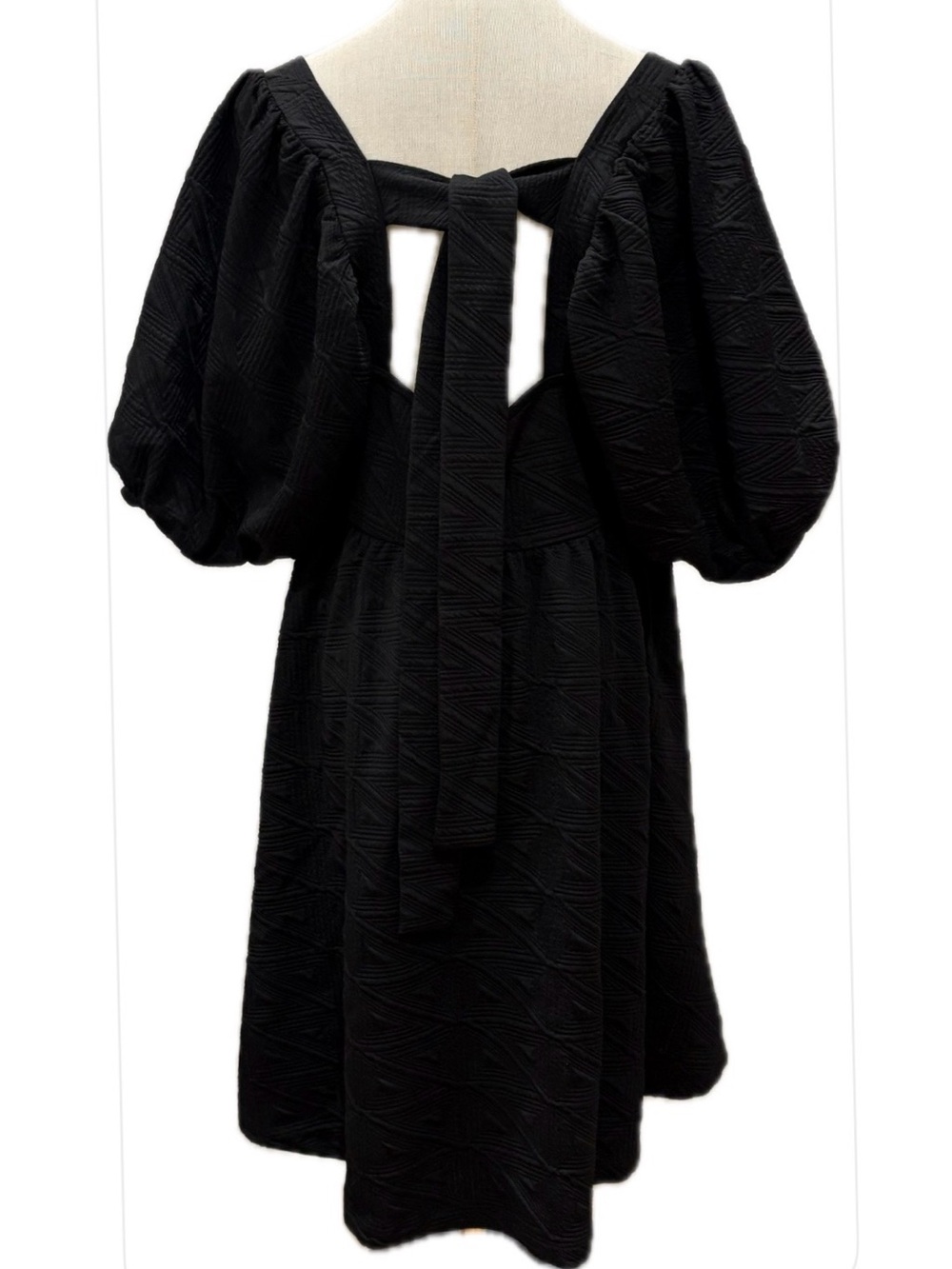 Free People NWT Black Square Neck Puff Sleeves Babydoll Mini Dress XL - Picture 2 of 12